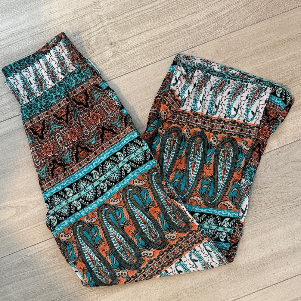 Ambiance Teal & Rust Paisley Print Wide-Leg Jumpsuit Pants